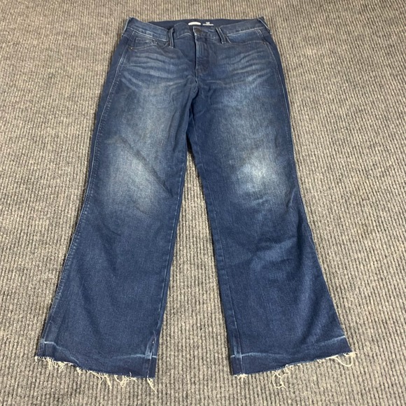 Old Navy Jeans Womens 8 Blue Denim Flare Ankle High Rise Dark Wash Stretch 30x25 - Picture 1 of 12